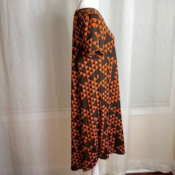 LLR S Carly Black Orange Triangular Print Crewneck Short Sleeve Hi Low Dress - Picture 6 of 12